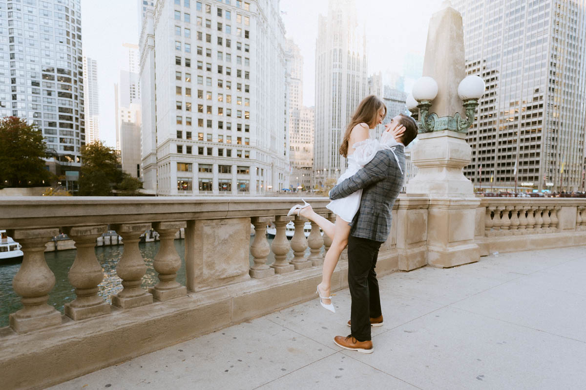 Light and airy editorial Chicago Riverwalk Engagement Photographer