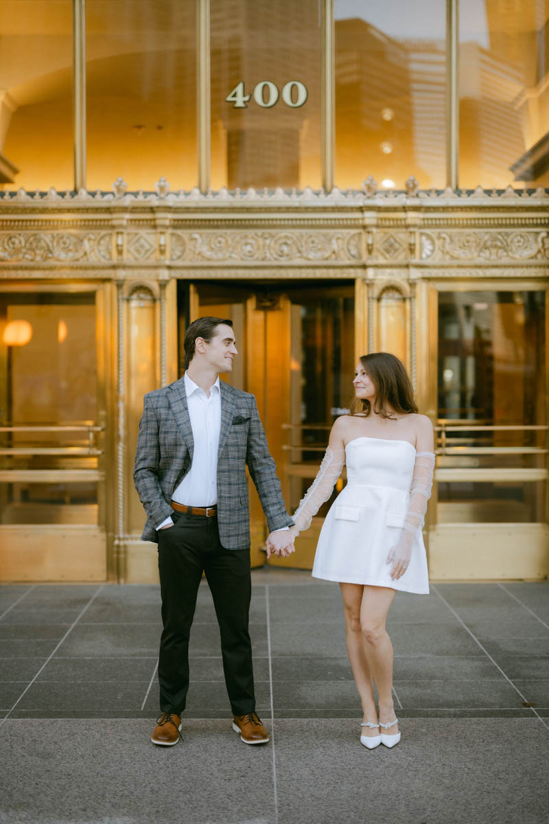 Light and airy editorial Chicago Wrigley Building Engagement Photographer