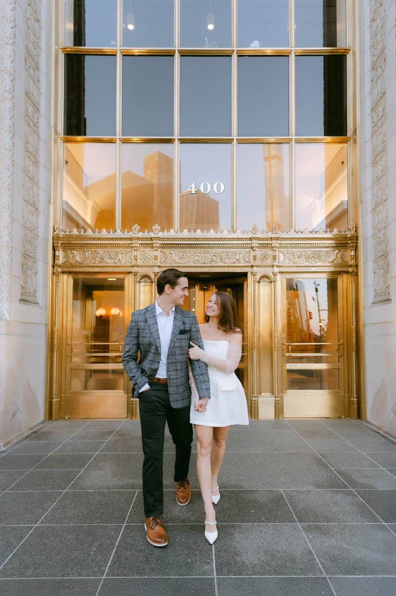 Light and airy editorial Chicago Wrigley Building Engagement Photographer