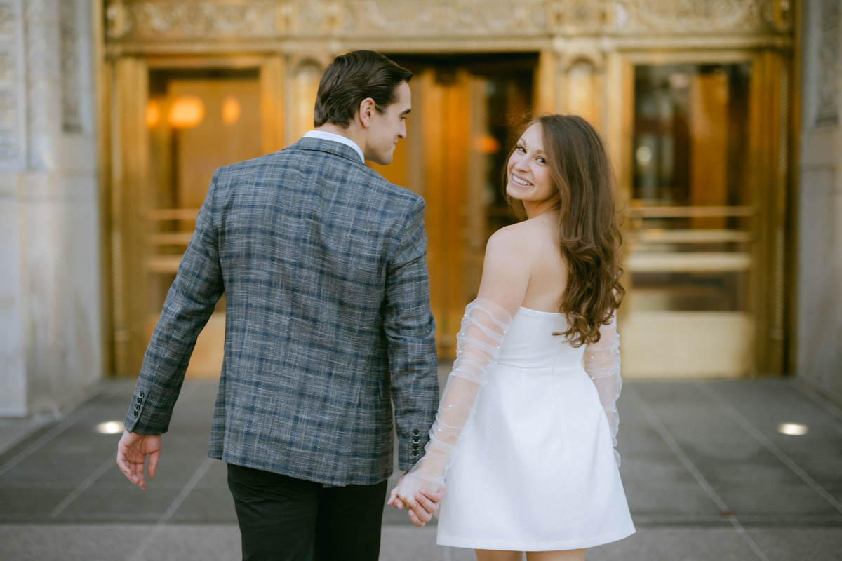 Light and airy editorial Chicago Wrigley Building Engagement Photographer