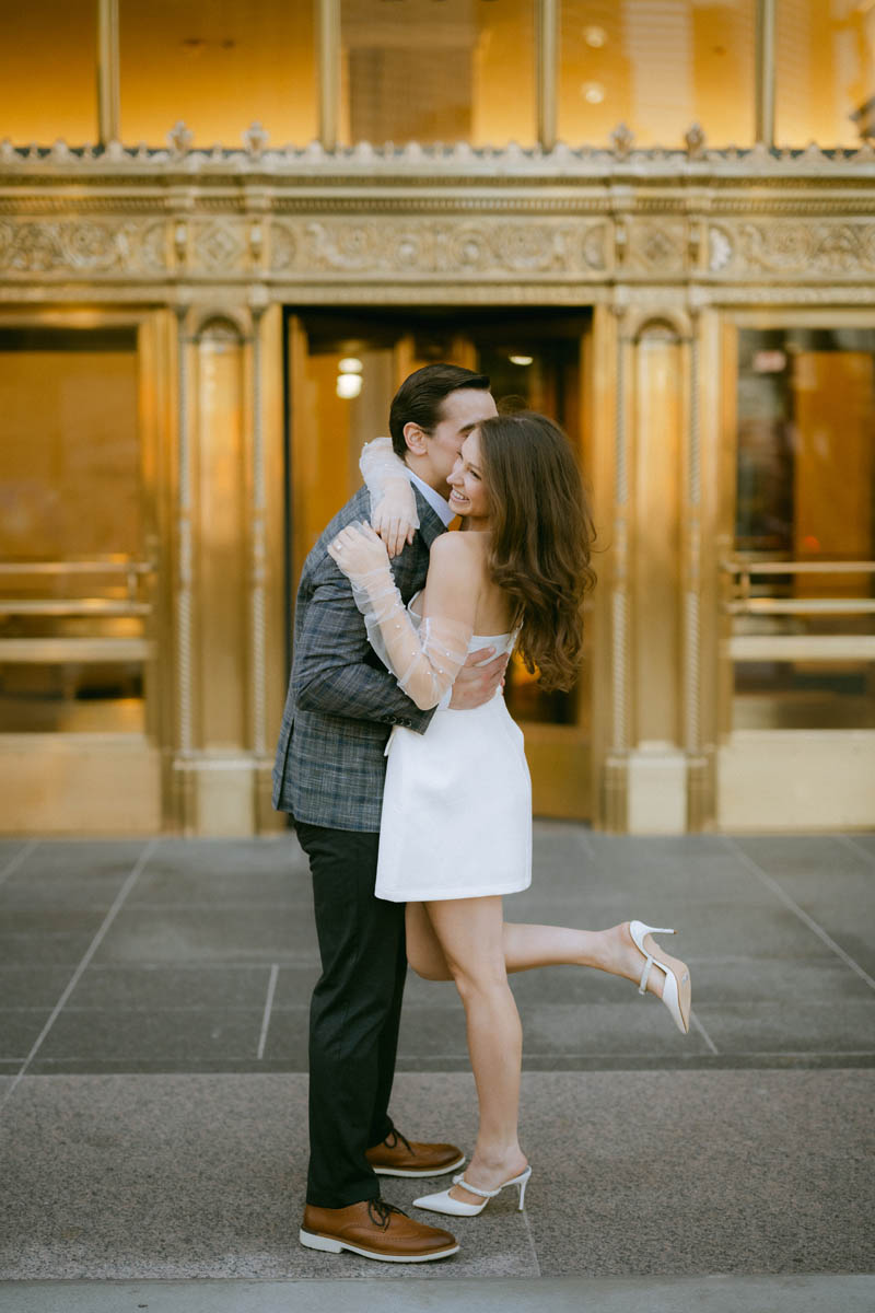 Light and airy editorial Chicago Wrigley Building Engagement Photographer