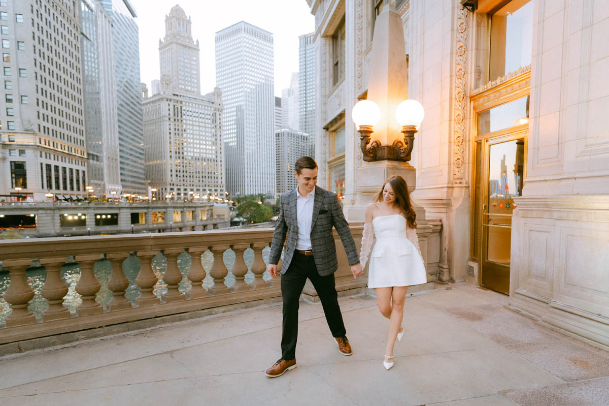 Light and airy editorial Chicago Wrigley Building Engagement Photographer