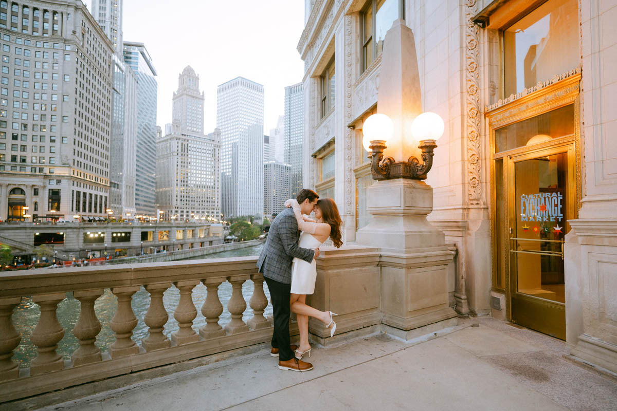 Light and airy editorial Chicago Wrigley Building Engagement Photographer