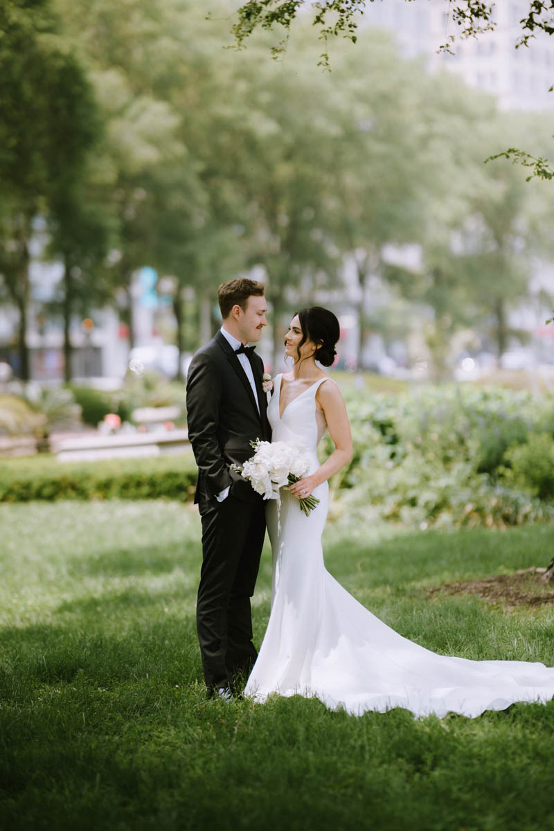 Grant Park Wedding Photos, light and airy Chicago wedding photographer, bride and groom portraits