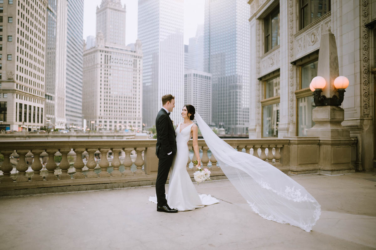 Wrigley Building wedding light and bright true color best Chicago Wedding Photographer