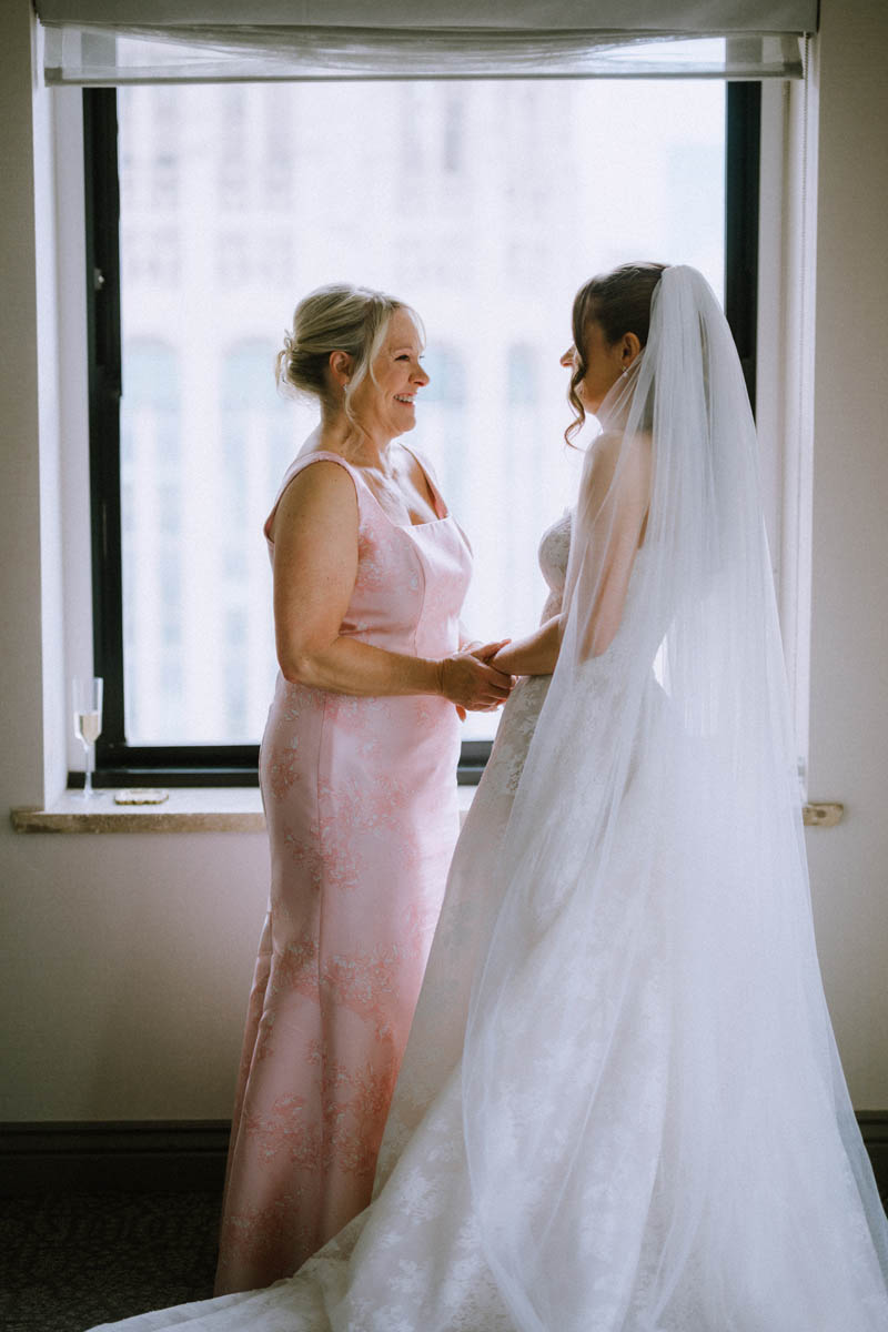 Bride getting ready with her mom