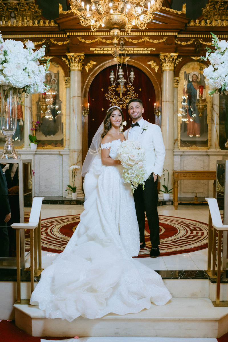Bride and groom portrait at Annunciation Greek Orthodox Cathedral