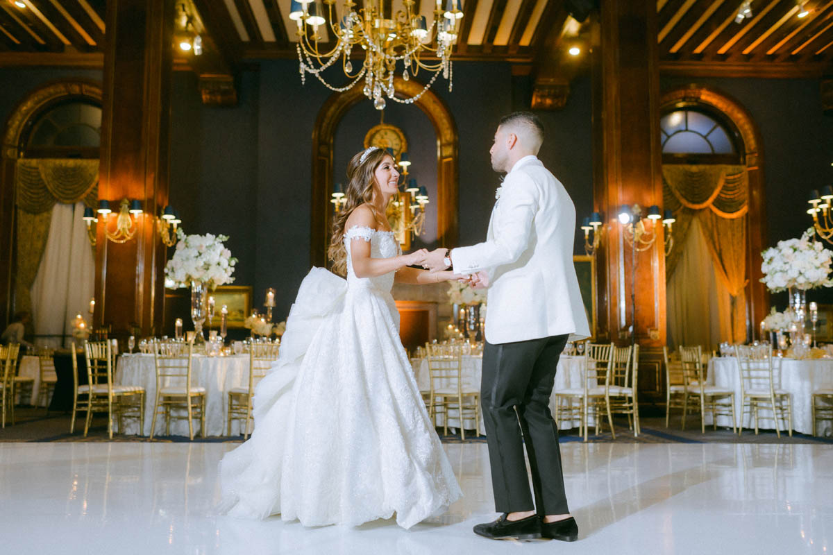 Bride and groom dancing together during a Chicago wedding reception