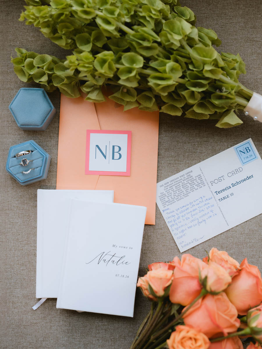 Wedding stationery and invitation details with floral greenery