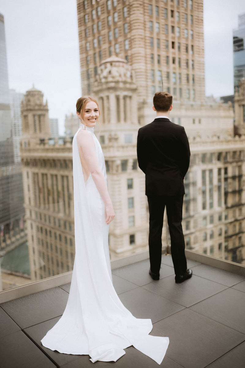 Bride and groom first look at the Wit Hotel wedding