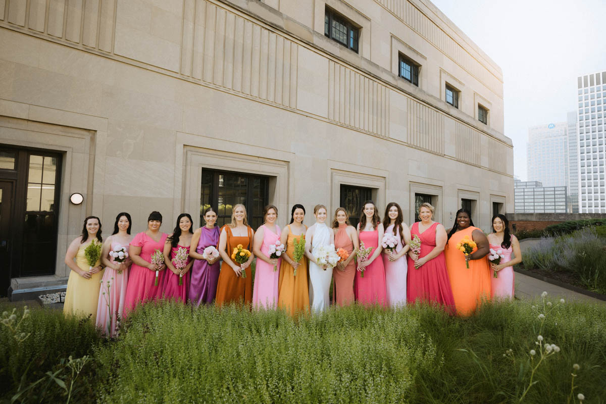 Bridesmaids in summer colors at the Old Post Office Chicago