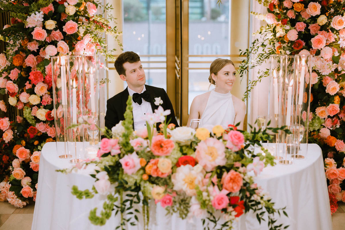 Bride and groom celebrating together during their wedding reception