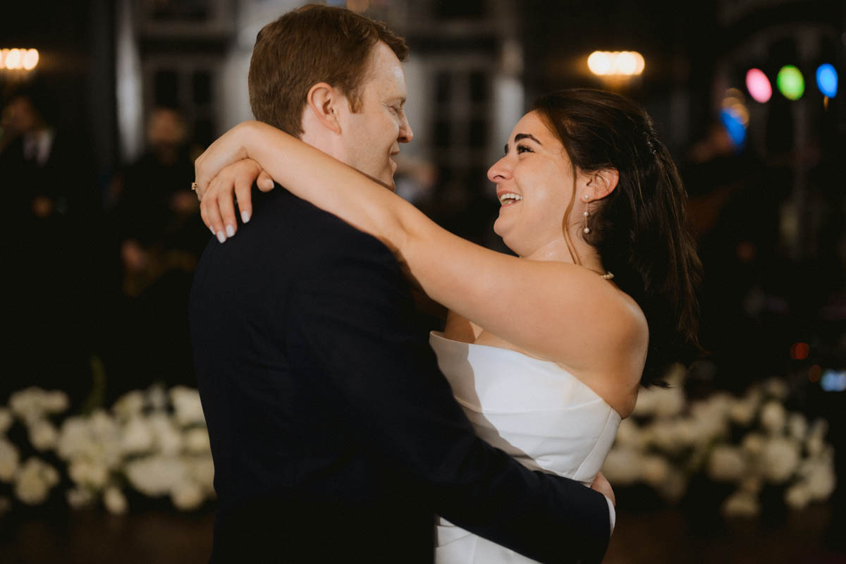 Bride and groom first dance at their wedding reception