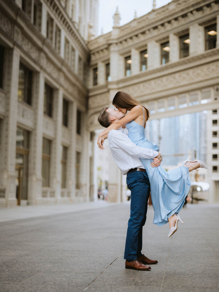 Romantic moment by the Wrigley Building